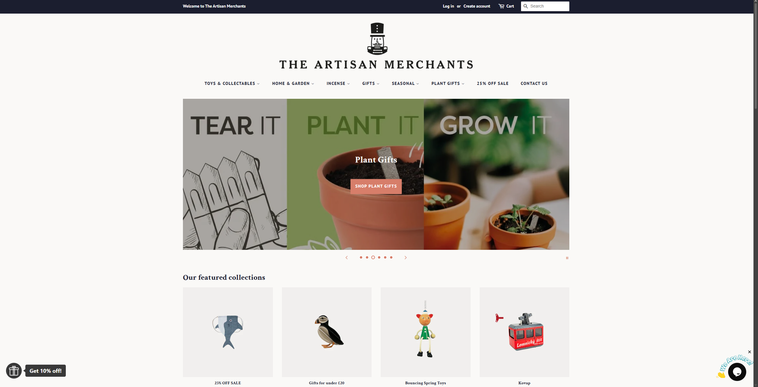The Artisan Merchants homepage — original